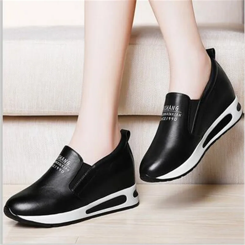 

Wegde heel shoes for women height increasing sneakers slip on loafers women PU Leather casual shoes women Platform sneakers