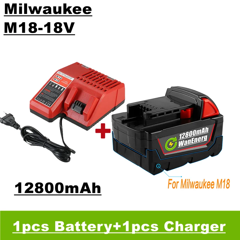 

M18 electric hand drill tool battery,18V, 12800mah, replacement 48-11-1860 48-11-1850 48-11-1840 48-11-1820, 1 Battery + charger