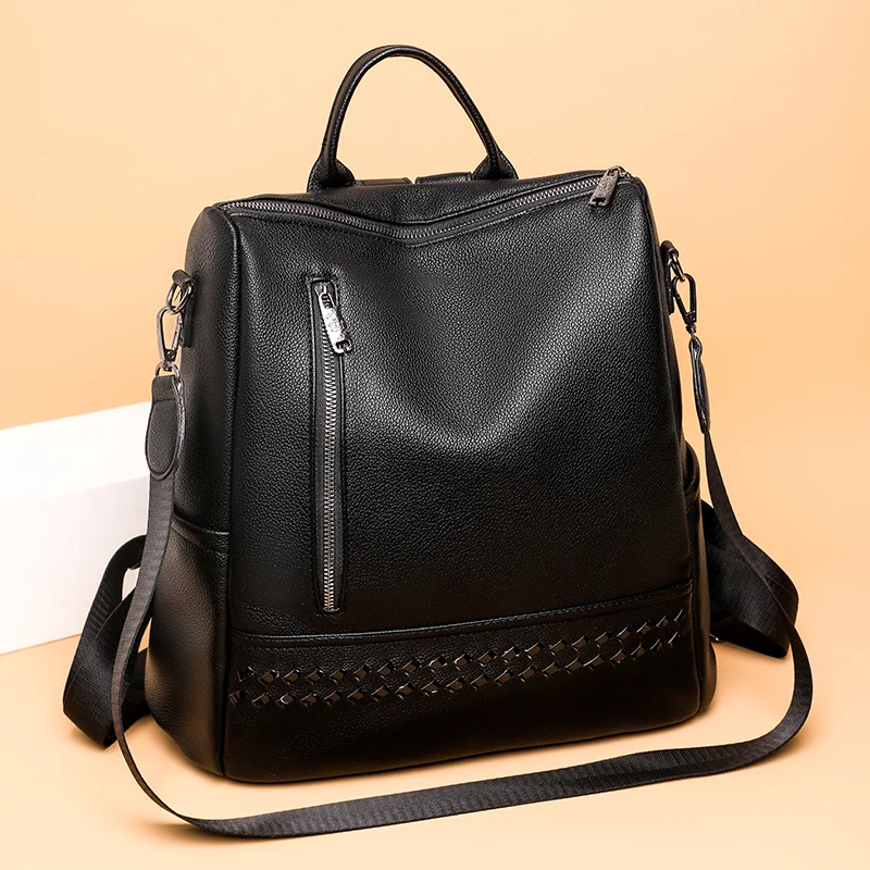 

XZAN Large Capacity Backpack Purses High Quality Leather Female Vintage Bag School Bags Travel Bagpack Ladies Bookbag Rucksack