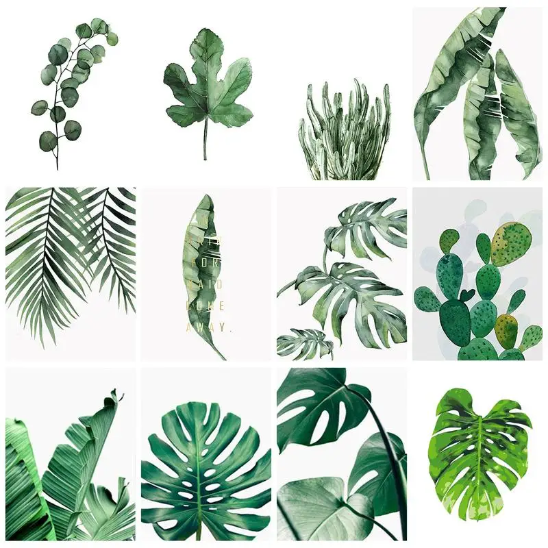 CHENISTORY картина по номерам зеленые листья DIY ручная роспись для взрослых живопись