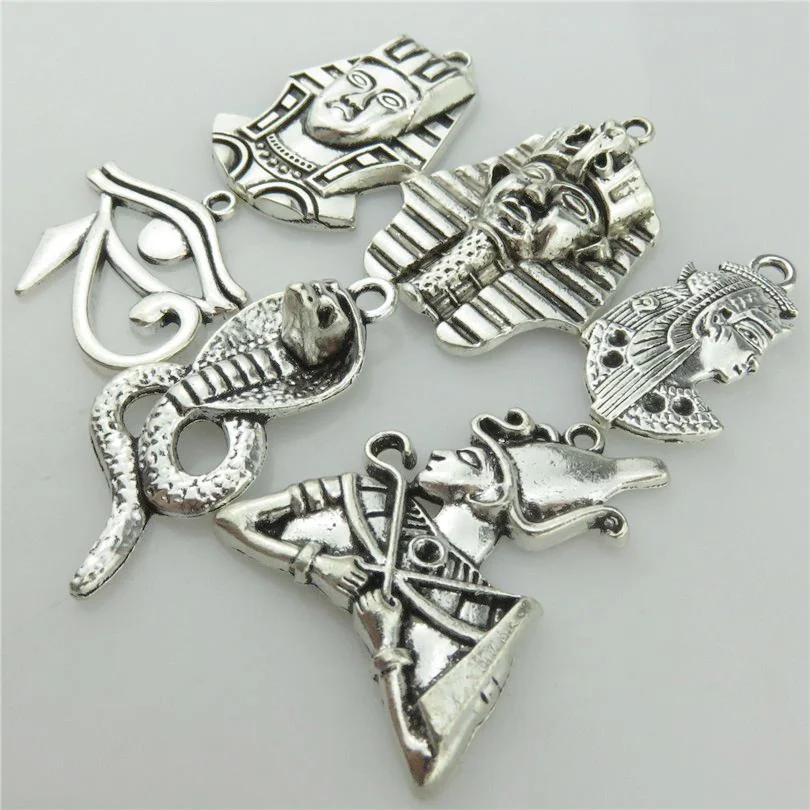 

6 Pcs Mix Alloy Vintage Egyptian Pharaohs Sliver Color Charms For Jewelry Making Supplies Necklace Bracelet Earrings Accessories