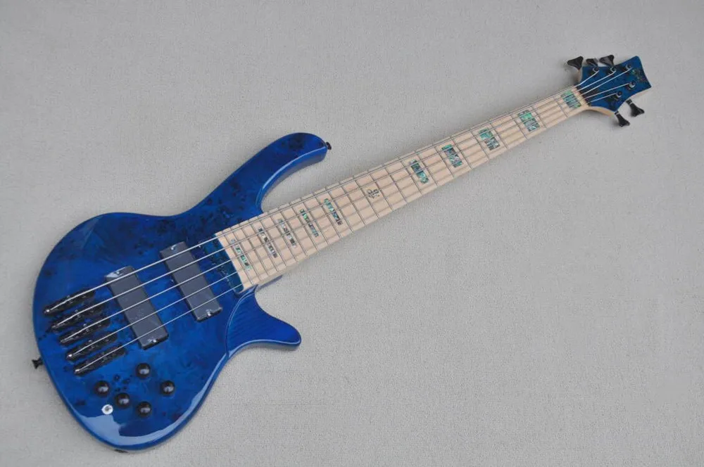 

Blue Body 5 Strings Electric Bass Guitar with Black Hardware,Maple Neck,Provide Customized Services