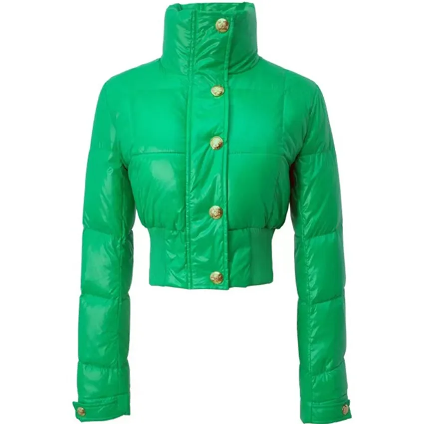 Samll Fragrance Winter Duck Down Cotton-Padded Coat Women Stand Collar Metal Single Breasted Short Warm Outwear