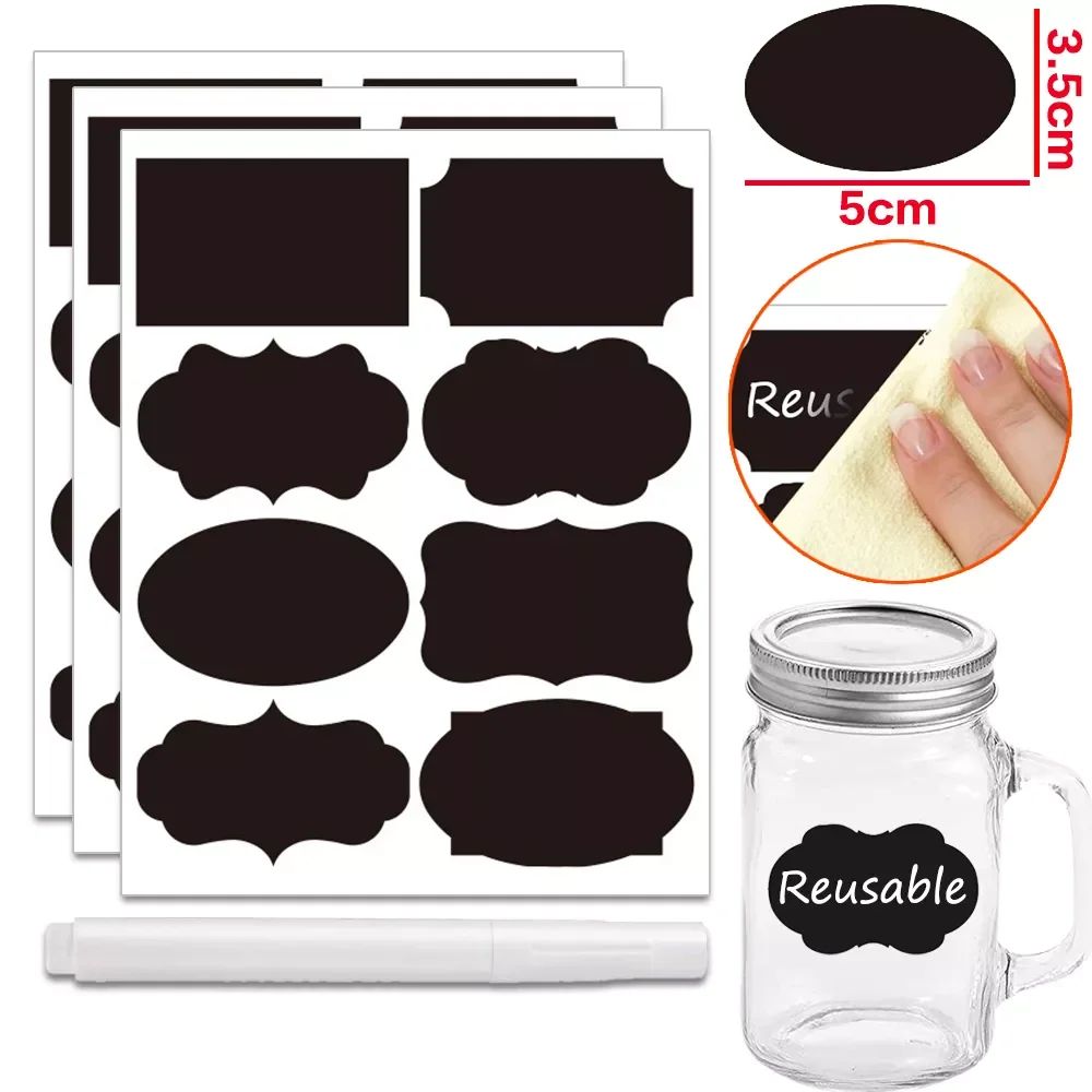 

36-50pcs/Set Jars Labels Erasable Chalkboard Labels Waterproof Sticker Craft Kitchen Blackboard Sticker Bottles Tag + Marker Pen