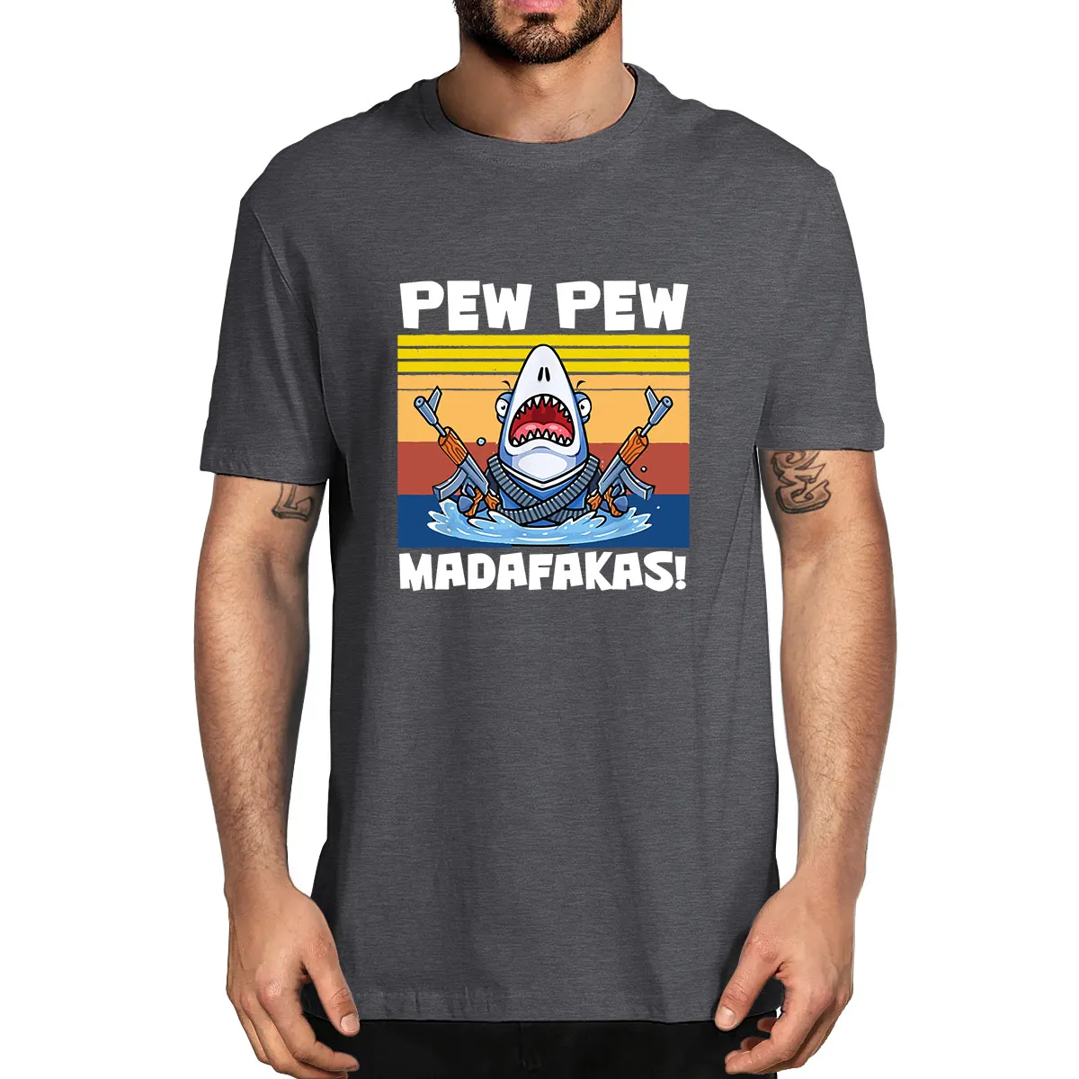 

Хлопковая забавная сумасшедшая Акула Pew Madafakas Shark в стиле унисекс, Винтажная летняя мужская новинка, Женская Повседневная футболка