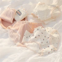 cute bow lace trim womens cotton panties underwear print pink strawberry girl briefs female comfort breathable lady lingerie