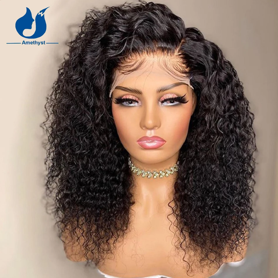 

Amethyst Peruvian Curly Human Hair Lace Wigs 5x5 PU Silk Top Lace Closure Wig For Black Women Pre Plucked With Babyhair Glueless