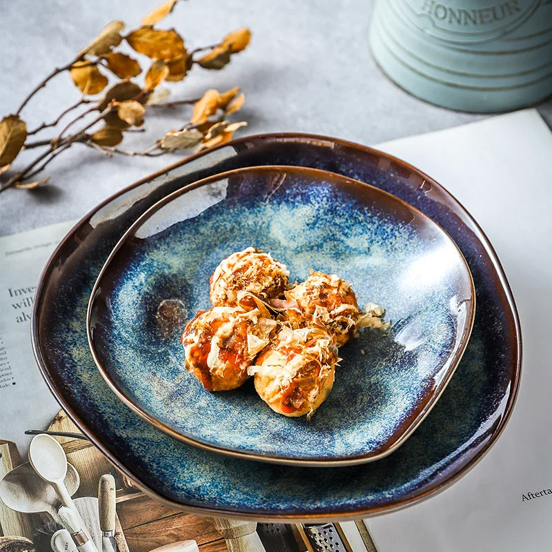 

Creative kiln star household ceramic tableware set, noodle bowl, special-shaped soup plate, round shallow snack plate