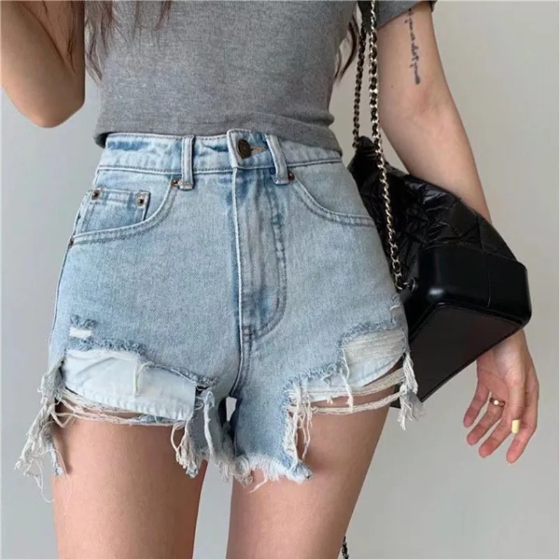 

Denim Shorts Women Hole Frayed Summer Hot Girls College All-match Solid Younger Ins Prevalent High Waist Casual Mujer Slender