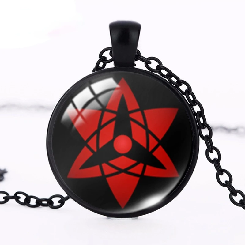 

2022 Bandai New Anime Naruto Pendant Necklace Writing Wheel Eye Shippuden Eye Painting Photo Necklace Glass Dome Jewelry Gift