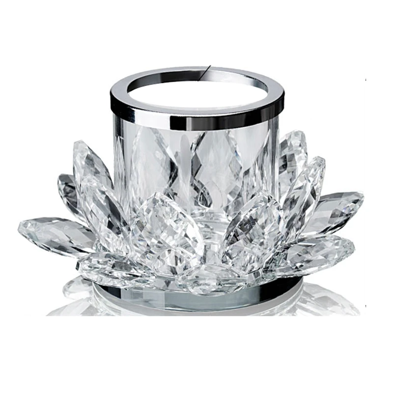 Crystal  Handcrafts Ornaments Lotus Flower Glass Clear Tealight Candle Holders Table Wedding Centerpieces