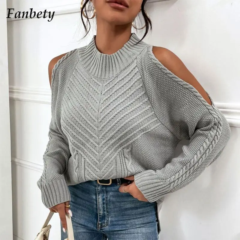 

Women Casual O Neck Twist Sweaters Autumn Fashion Long Sleeve Jumper Tops Lady Winter Sexy Off Shoulder Hollow Knitted Pullover