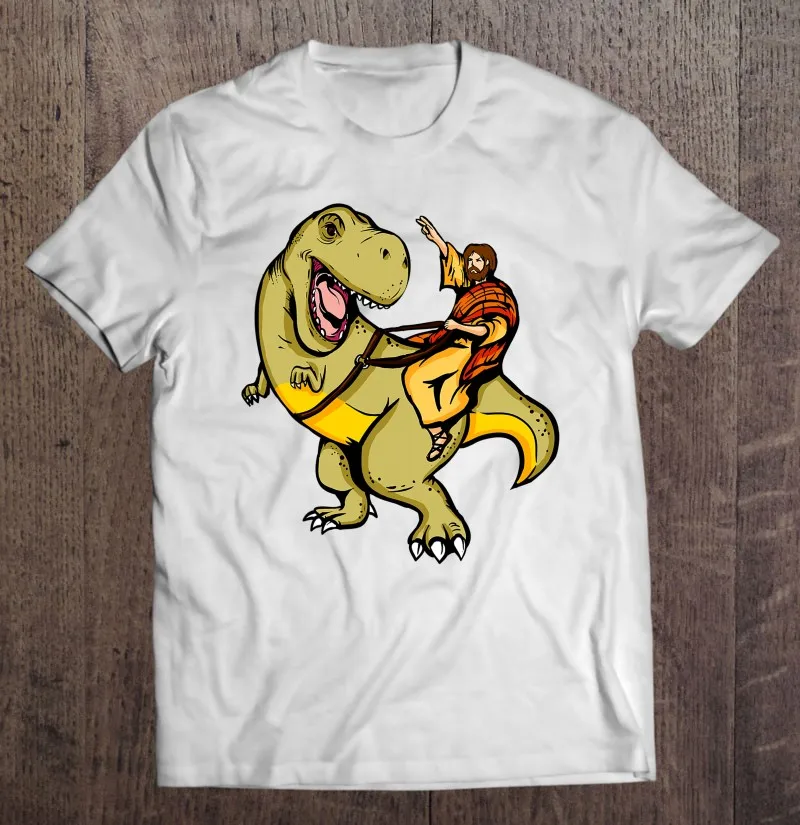 

Jesus Riding A T Rex Dinosaur Funny Apparel Oversized T-Shirt Aesthetic Clothing Men T-Shirt Anime Tshirt Summer Anime Tshirt