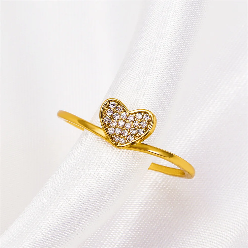 

Fashion Heart Zircon Ring for Women Cute Heart Shaped Charm Adjustable Opening Copper Rings Friendship Gifts Party Jewelry 2023