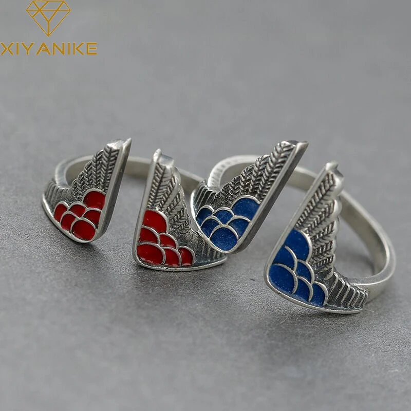 

XIYANIKE Vintage Thai Silver Coloured Drip Wings Cuff Rings For Women Girl Fashion New Jewelry Ladies Gift Party anillos mujer