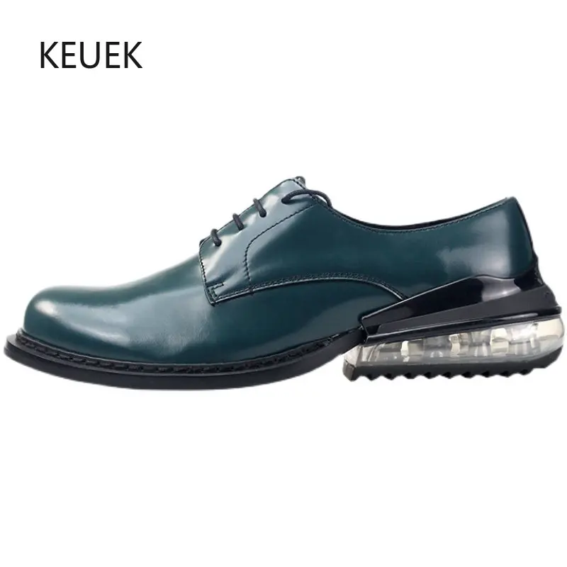 

New British Style Height Increasing Fashion Black Blue Green Casual Derby Oxfords Women Genuine Leather Dress Shoes 5A