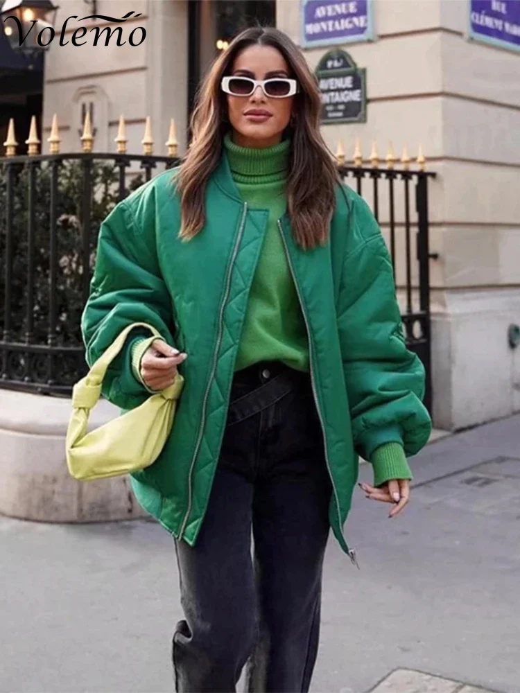 Women Casual Solid Pocket Bomber Jacket Female Loose Commuter Cotton Clothing Coat 2022 Autumn Fashion Chic Warm Parka Outwear