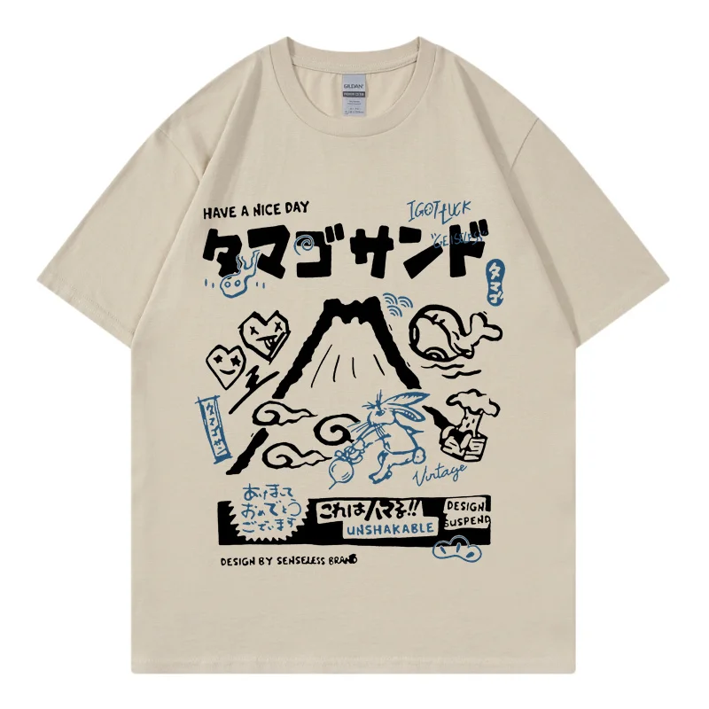 

Men Tshirt Streetwear Japanese Kanji Cartoon Vocano Rabbit Graphic T-Shirt Harajuku 2023 Summer Cotton T Shirt Hip Hop Tops Tees