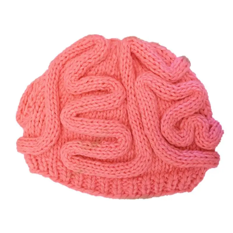

652F Funny Handmade Crochet Knit Beanie Hat Adult Kids Winter Personality Horrible Brain Solid Color Skull Halloween Cosplay