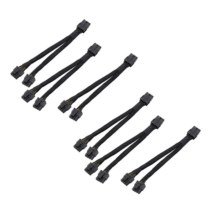 

6PCS GPU Pcie 8 Pin Female To Dual 2X 8 Pin (6+2) Male PCI Express Power Adapter Braided Y-Splitter Extension Cable,20Cm