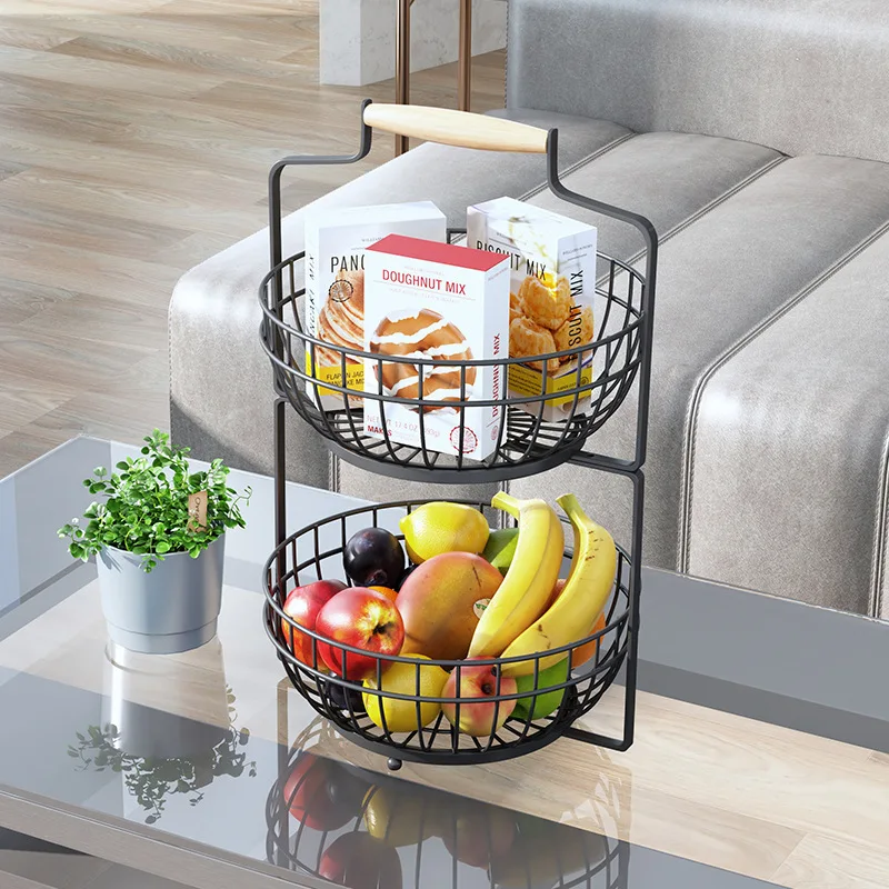 

Household Items Storage Baskets Fruit And Vegetable Metal Iron 2 Layer Kitchen Accessories Things For The Home Racks Detachable