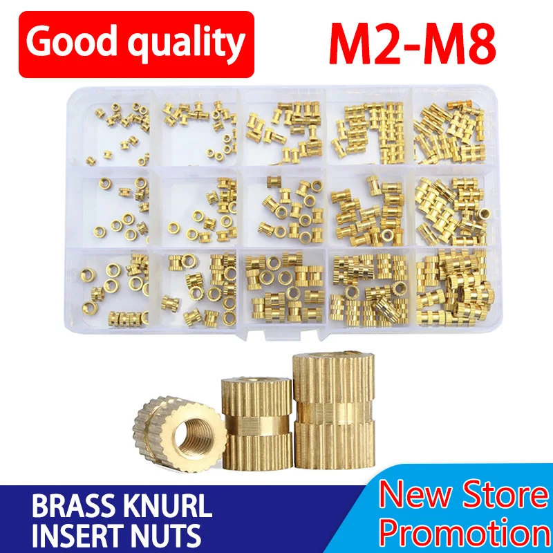 

M2 M3 M4 M5 Brass Knurl Insert Nuts Copper Threaded Embedded Nutsert Injection Molding Set Assortment Kit for Plastic 3D Printer