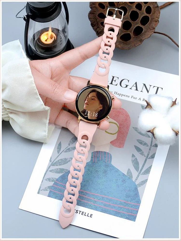 

20mm 22mm Women Silicone Strap For Samsung Galaxy Watch 4 5 6 40mm 44mm Wrist Band Bracelet S3 42mm 46mm Active 2 Gear Watchband