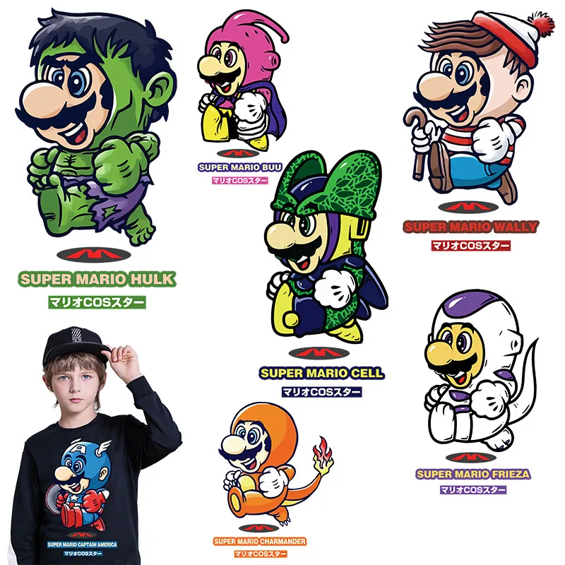 

Cartoon Super Mario Game Anime Patches on Clothes Kids Clothing Heat Transfer Stickers for Boys Sweatshirt Thermal Decor Gift