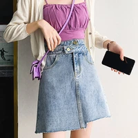 fashion female summer a line denim skirt women high waist irregular hip hop ripped tassel jean skirts sweet korean streetwear