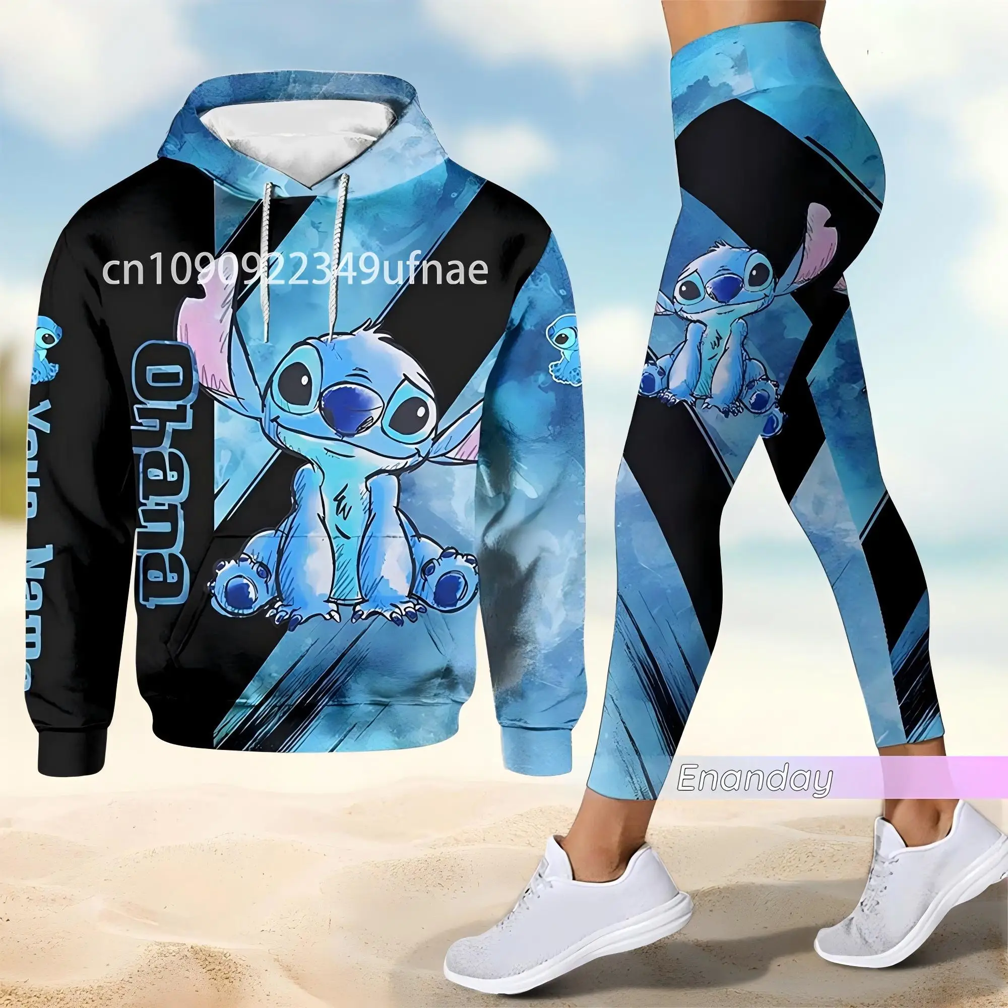 2025 Disney 3D толстовка с капюшоном спортивные штаны для йоги Stitch Fashion женский