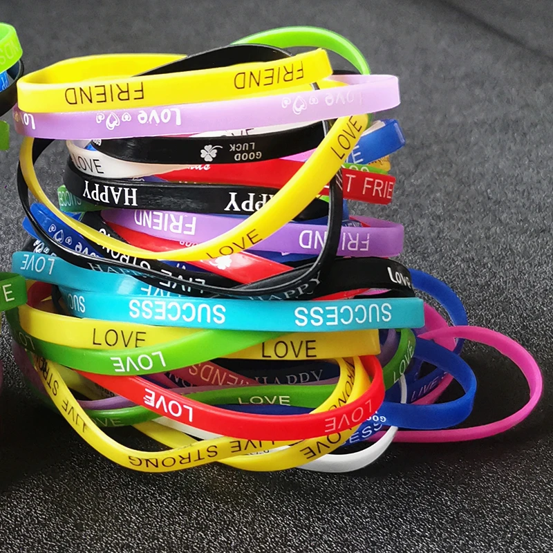 40pcs/lot Bulk Wholesale Fashion Multicolor Silicone Bracelet For Women Rubber Wristband Mix Style Love Friend Elastic Bangle - купить по