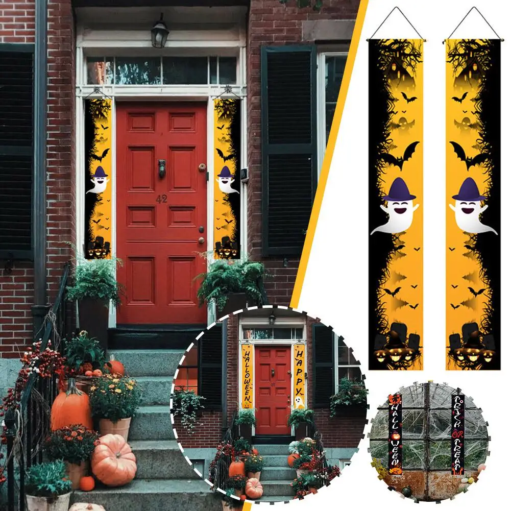 

Halloween Door Couplets Flag Pumpkin Ghost Skull Couplet Halloween Door Day Curtain Happy Decoration Banner Ghost Festival D0D5