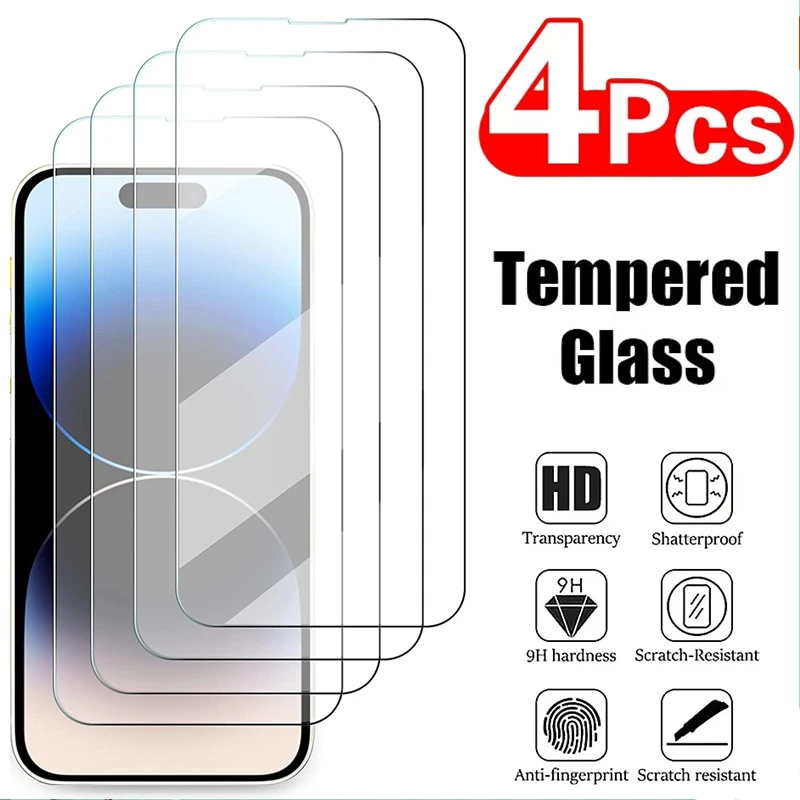 

4Pcs Protective Glass For iPhone 14 13 12 11 Pro Max 12 Mini Screen Protector For iPhone 6S 7 8 Plus X XR XS Max Tempered Glass