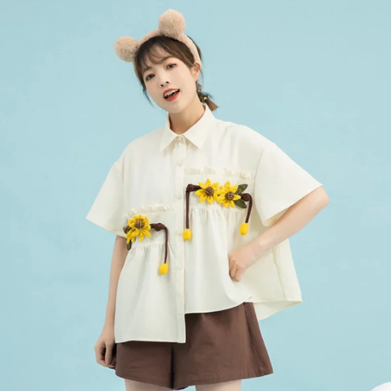 Рубашки женские Kawaii одежда летние асимметричные милые девичьи подростковые