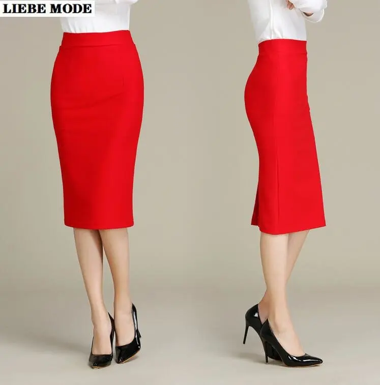 

Юбка-карандаш Женская длинная до колена, деловая приталенная офисная, с завышенной талией, с разрезом, черная бордовая красная