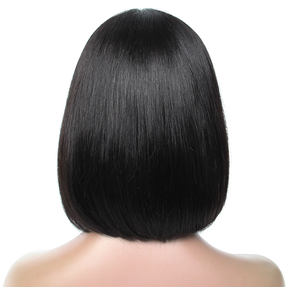 

Human Hair Bob Wig Short Straight Brazilian Hair Wig with Bangs Remy Full Machine Made for Women Colored T1B99J Non Lace Bob Wig