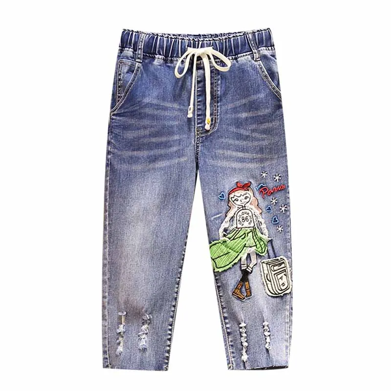 

Jeans For Women New Fashion Embroidered Holes Stretch High Waist Denim Pants Casual Vintage Women Washed Jeans Harem Pants 4XL
