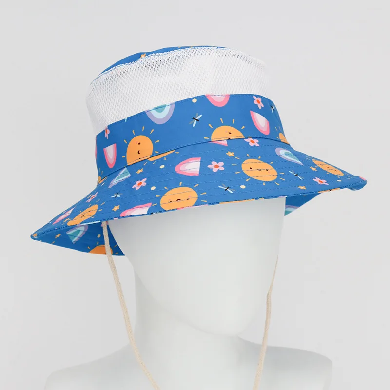 Summer Cute Cartoon Print Cotton Bucket Hat Boys Girls Outdoor Sun Hats Breathable Hat Fisherman Hat Cap for Kids 3-10 Years