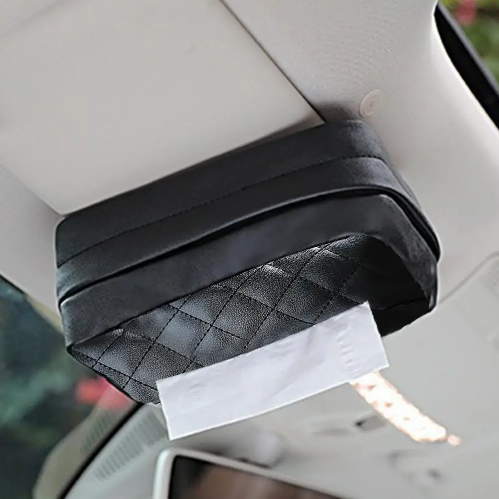 

Car Tissue Holder Box Stylish Waterproof Easy to Clean Faux Leather Cover for Backseat Organization