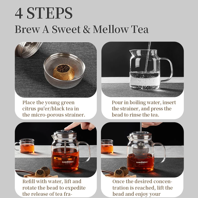 Стеклянный чайник KAMJOVE в стиле французского пресса с фильтром из чистого