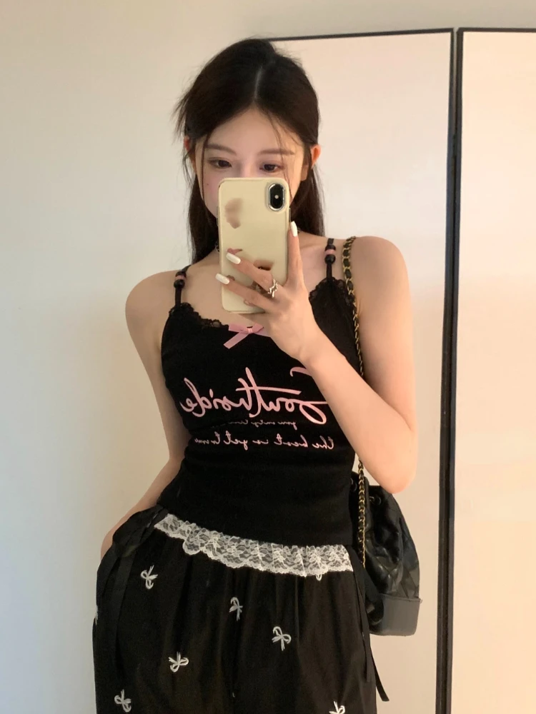 Женский Кружевной укороченный топ повседневный облегающий черный с принтом в