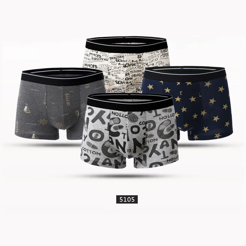 4Pcs/Lot Men Underwear Cotton Boxer Shorts Print Underpants Comfortable Breathable Lingerie Male Trunk U Convex Panties