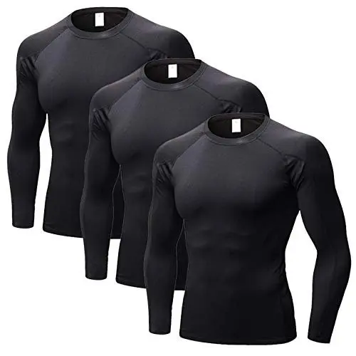 

3 Pack Mens Compression Shirt Long Sleeve Athletic Workout Shirts Base Layer M