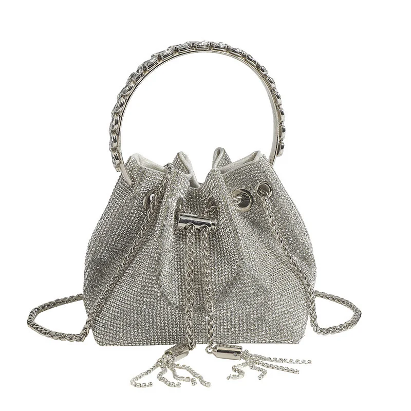 

Полностью Алмазная сумка-мешок, женская сумка, новинка 2022, Высококачественная текстурная Портативная сумка-мессенджер на одно плечо с цепочкой и бриллиантами, банкетная сумка