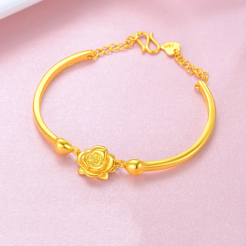 Браслет из 24-го золота с бусинами и розой AU999 модный женский браслет золотым