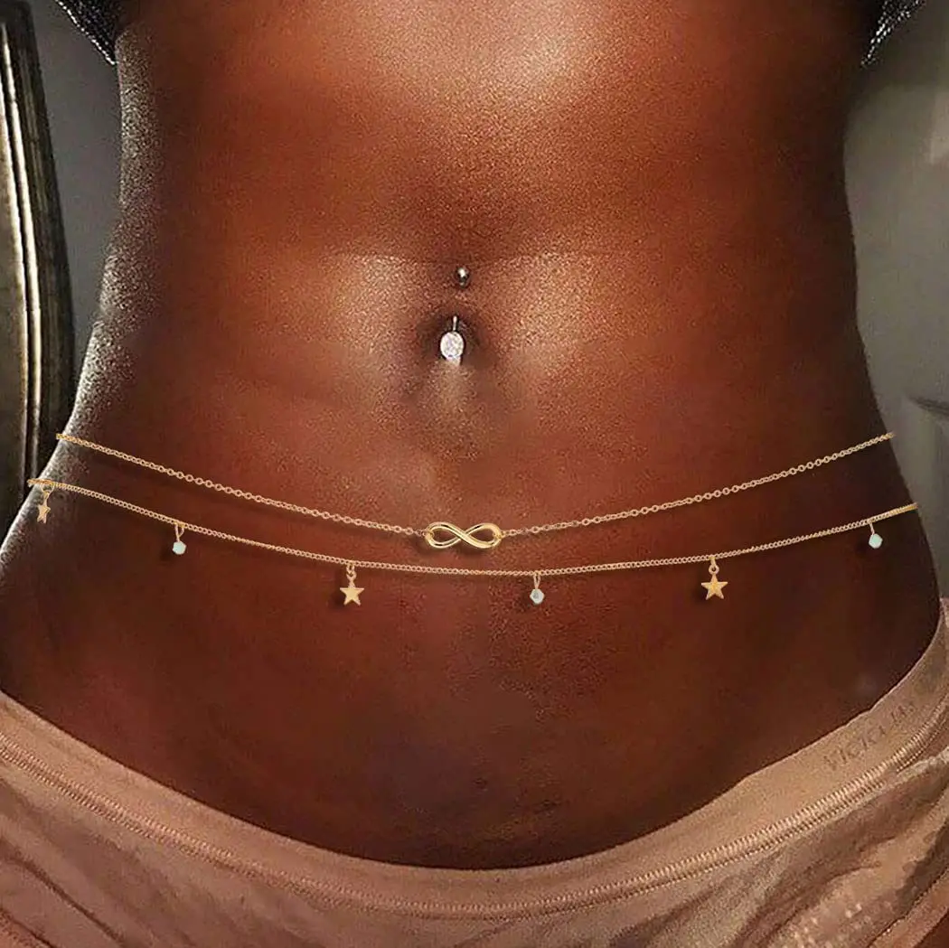 

women's lucky character 8 double waist chain Women Korean Fashion Belly Belt Star Crystal Chains Body Jewelry Female Gifts