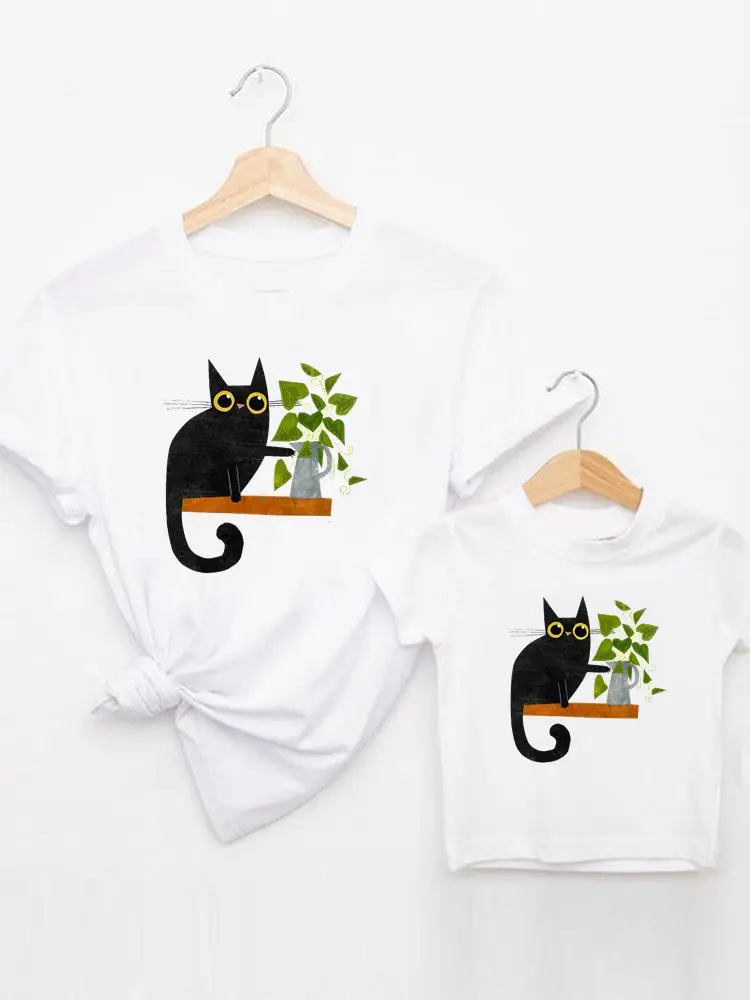 

Tee Family Matching Outfits Women Casual Kid Child Summer Cat Plant Funny Mom Mama Mother Tshirt T-shirt Clothes Clothing