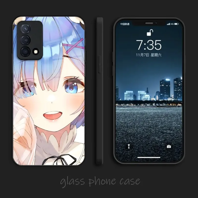 Anime RE ZERO Ram Rem Phone Case Glass For OPPO A57 A54 A92S A93S A95 FindX3 X3Pro X5Pro K7 K9 Reno4 4SE 5F 6 6Z 7 7SE Coque images - 6