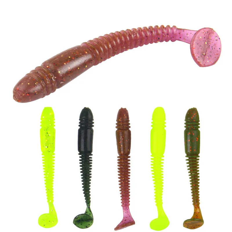 

Luya Bait Soft Bait 5 Color Spiral Pattern T-tail Soft Worm Bait 75mm/3.1g Outdoor Fishing Bait 1PCS
