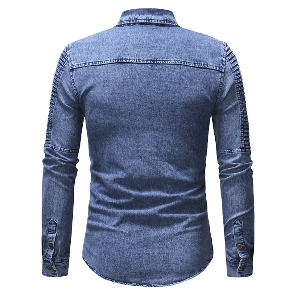 

Autumn High Quality Denim Shirt Men Casual Long Sleeve Fit Slim Personality Pocket Black Blue Shirt plus size 3XL